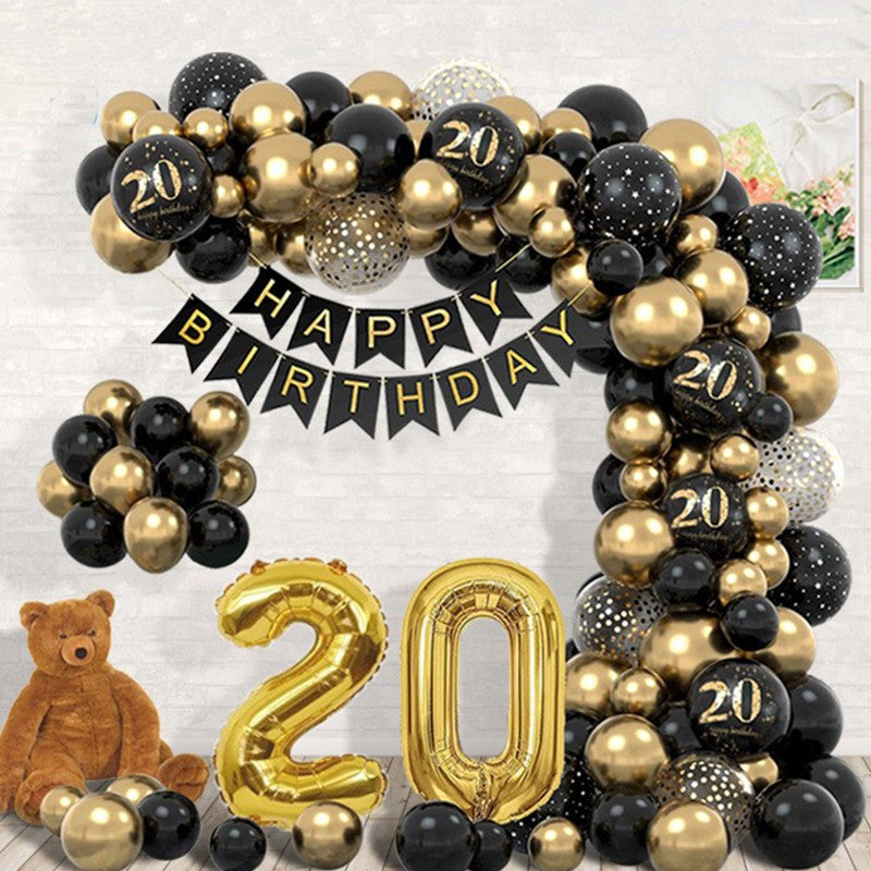 Set Baloane Folie si Latex, ANGELBEAR, Tematica Aniversare, Baloane Latex, Figurine Cifrele 2 si 0, Ambalaj Individual, Pai Inclus, Umflare cu Aer sau Heliu, Auriu Negru